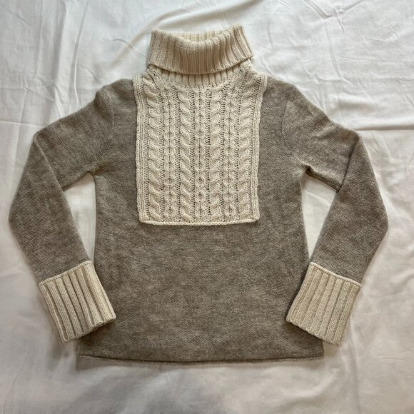 Tory Burch Sweaters - Tory Birch Tan Cream Knit Colorblock Alpaca Wool Blend Turtleneck Sweater | Sz S